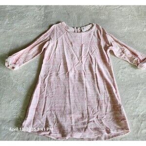 LL Bean M Reg Dress Tunic Pink White Heather 3/4 Sleeves 100% Cotton Back Zip
